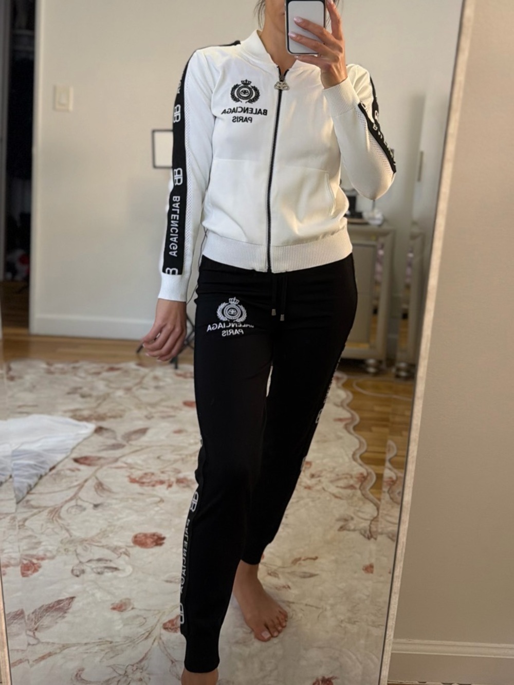 Balenciaga Black Track Joggers with White Logo Stripe